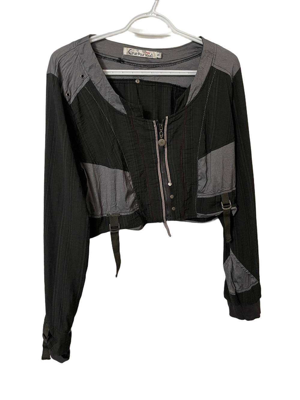 C’Fait Pour Vouse Paris Black & Grey Cropped Zip-Front Jacket Size 5